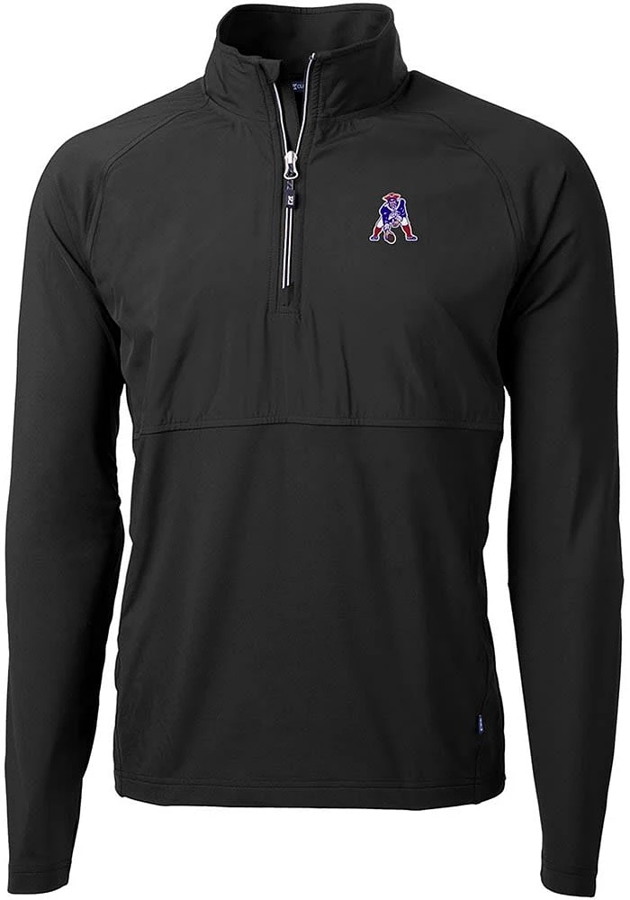 Cutter and Buck New England Patriots Mens Black Historic Adapt Eco Hybrid Long Sleeve Qtr Zip Pull..