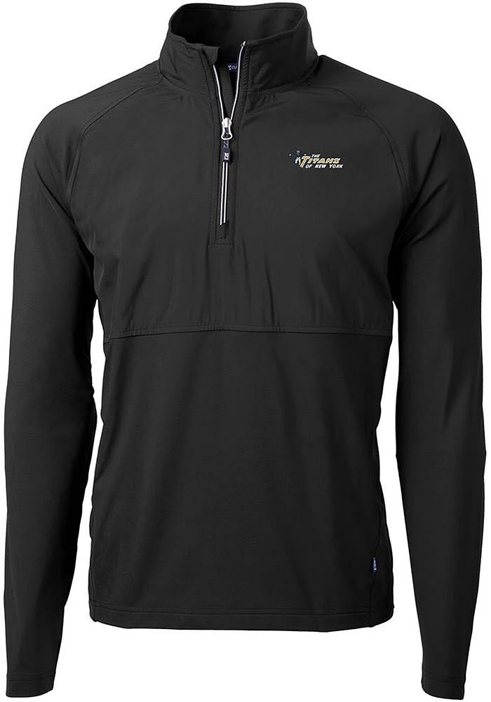 Cutter and Buck New York Jets Mens Black Historic Adapt Eco Hybrid Long Sleeve Qtr Zip Pullover