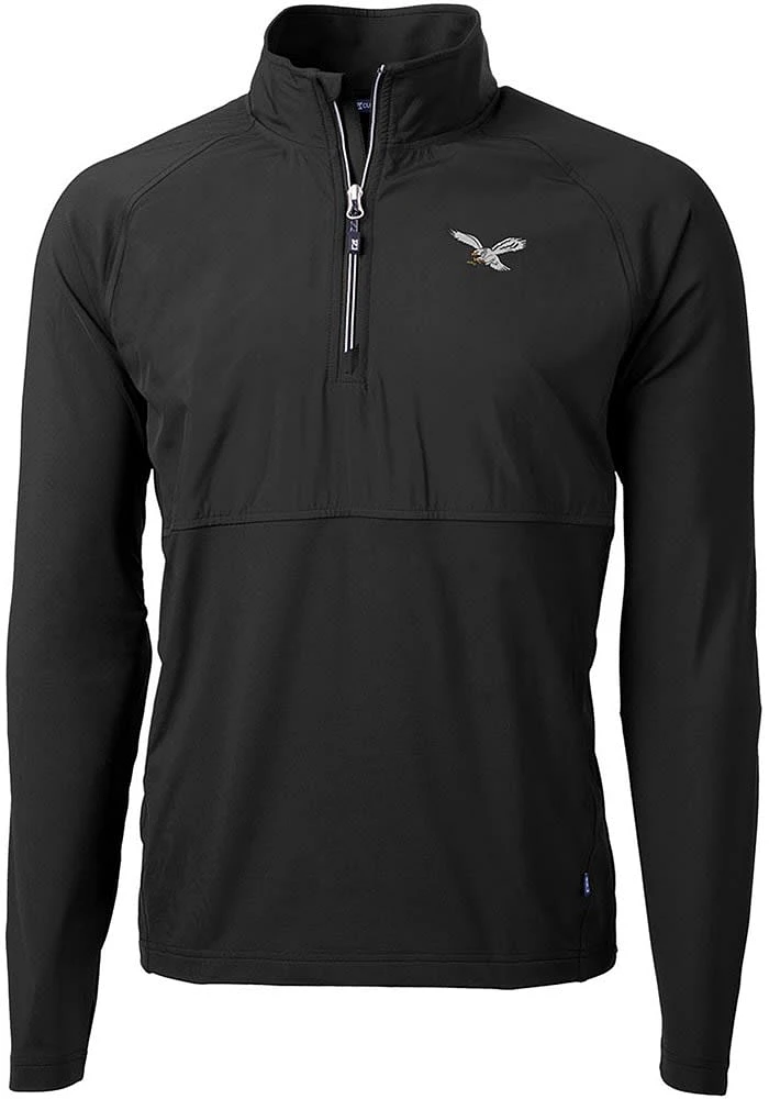 Cutter and Buck Philadelphia Eagles Mens Black Historic Adapt Eco Hybrid Long Sleeve Qtr Zip Pullo..