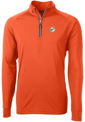 Cutter and Buck Miami Dolphins Mens Orange Historic Adapt Eco Knit Long Sleeve Qtr Zip Pullover