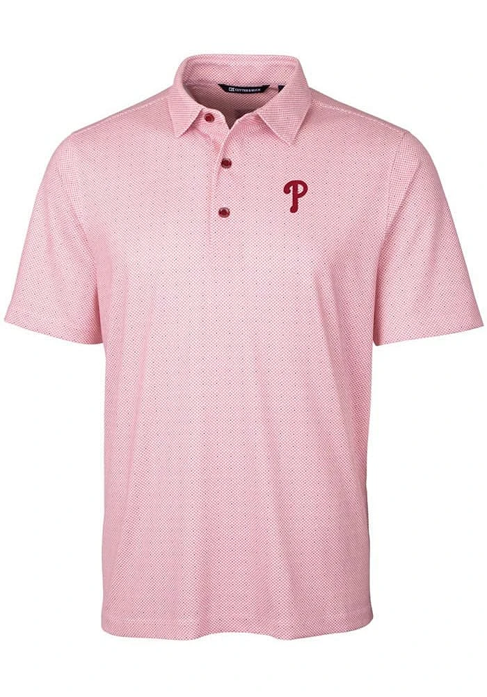 Cutter and Buck Philadelphia Phillies Mens Red Pike Double Dot Short Sleeve Polo