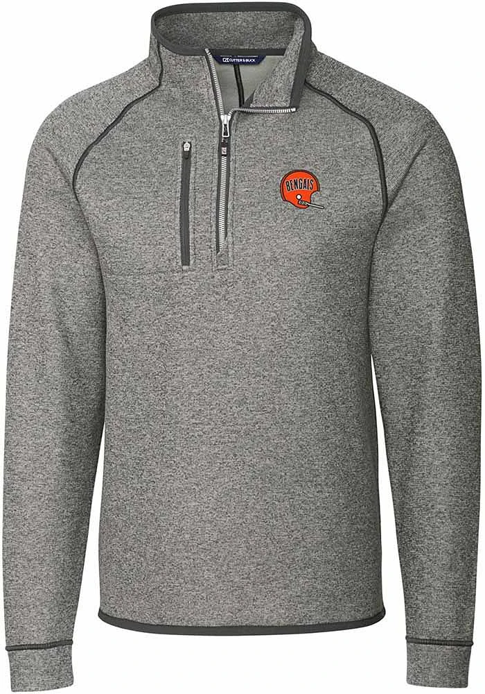 Cutter and Buck Cincinnati Bengals Mens Grey Historic Mainsail Long Sleeve Qtr Zip Pullover