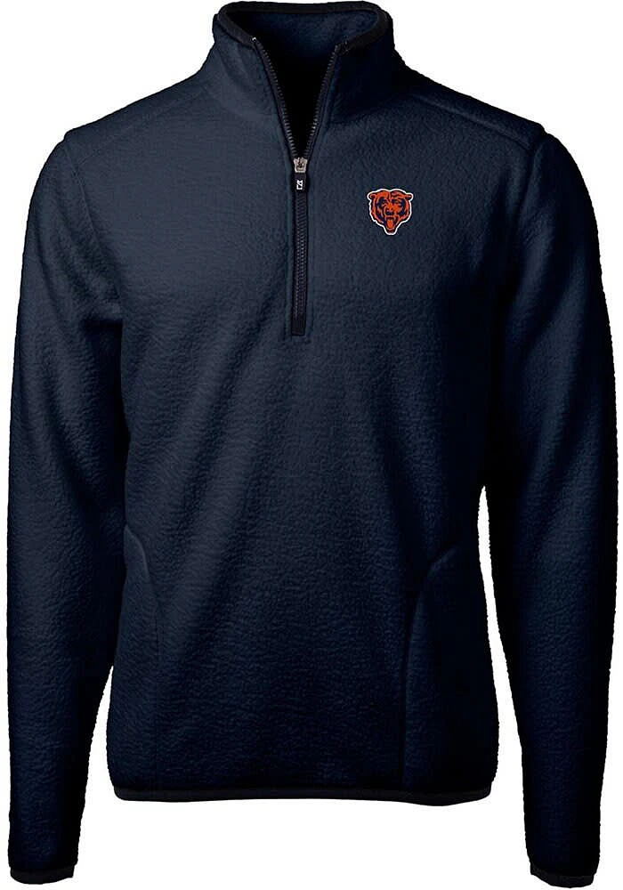 Cutter and Buck Chicago Bears Mens Navy Blue Historic Cascade Sherpa Long Sleeve Qtr Zip Pullover