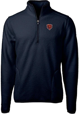 Cutter and Buck Chicago Bears Mens Navy Blue Historic Cascade Sherpa Long Sleeve Qtr Zip Pullover