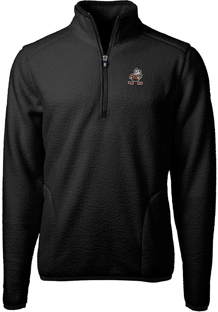 Cutter and Buck Cleveland Browns Mens Black Historic Cascade Sherpa Long Sleeve Qtr Zip Pullover