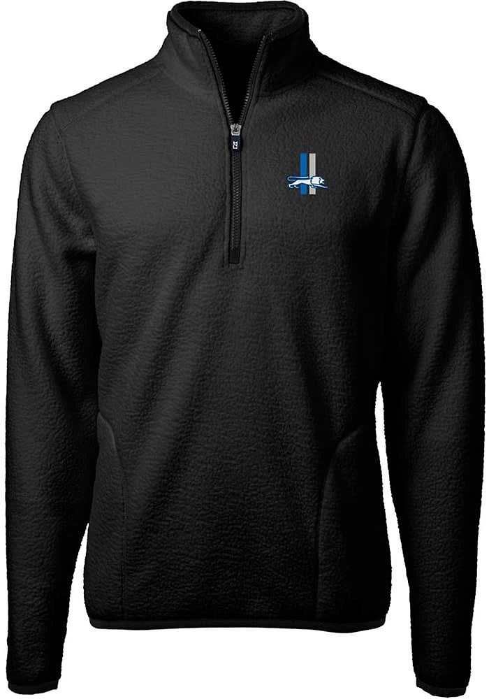 Cutter and Buck Detroit Lions Mens Black Historic Cascade Sherpa Long Sleeve Qtr Zip Pullover