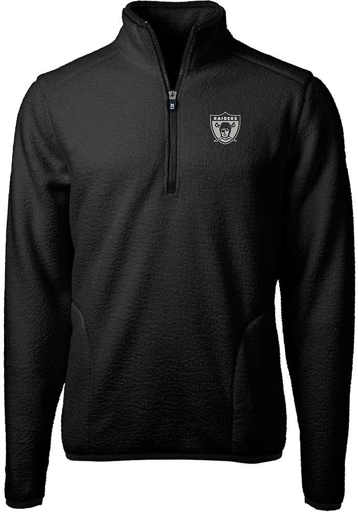 Cutter and Buck Las Vegas Raiders Mens Black Historic Cascade Sherpa Long Sleeve Qtr Zip Pullover