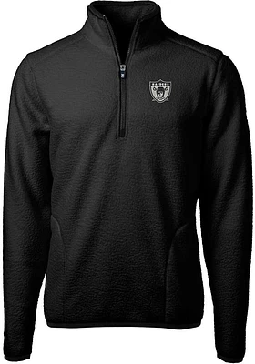 Cutter and Buck Las Vegas Raiders Mens Black Historic Cascade Sherpa Long Sleeve Qtr Zip Pullover