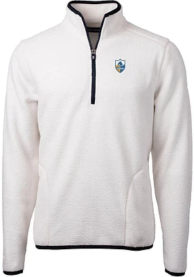 Cutter and Buck Los Angeles Chargers Mens White Historic Cascade Sherpa Long Sleeve Qtr Zip Pullov..