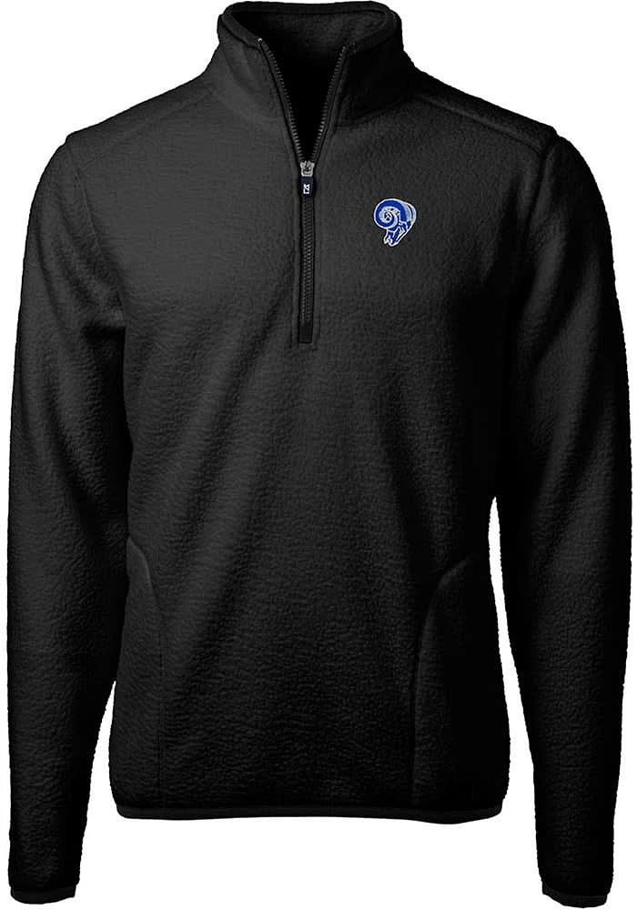 Cutter and Buck Los Angeles Rams Mens Black Historic Cascade Sherpa Long Sleeve Qtr Zip Pullover