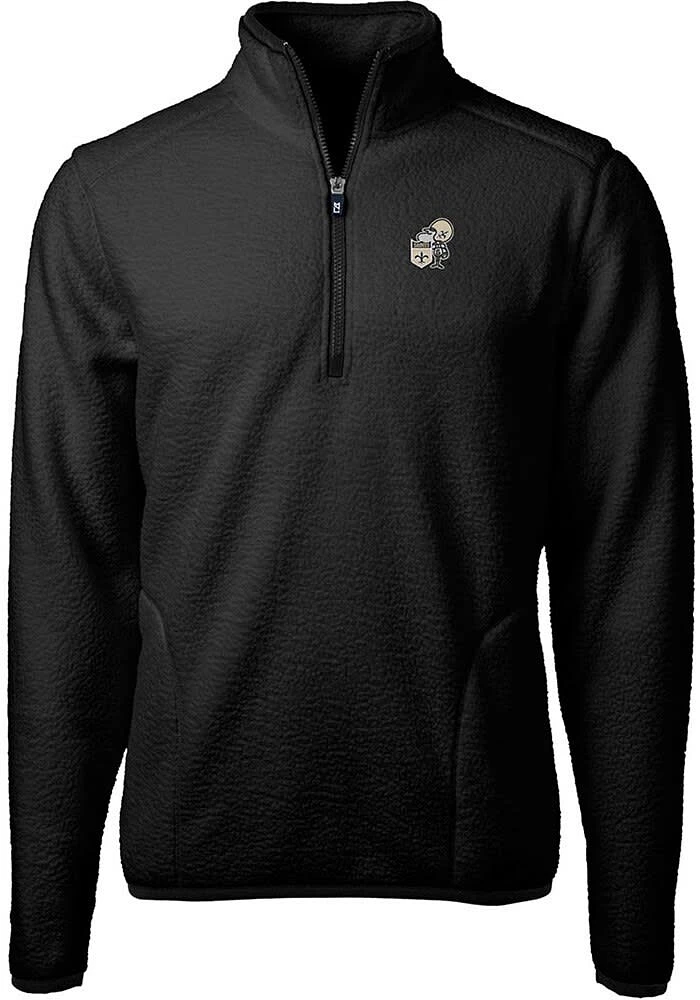 Cutter and Buck New Orleans Saints Mens Black Historic Cascade Sherpa Long Sleeve Qtr Zip Pullover