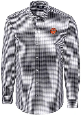 Cutter and Buck Cincinnati Bengals Mens Charcoal Historic Easy Care Gingham Long Sleeve Dress Shir..