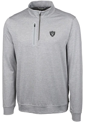 Cutter and Buck Las Vegas Raiders Mens Grey Stealth Long Sleeve Qtr Zip Pullover