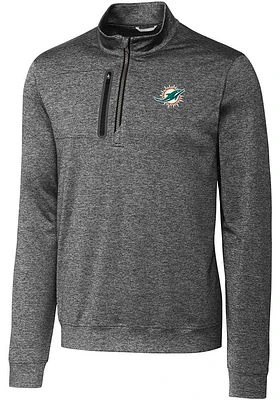 Cutter and Buck Miami Dolphins Mens Charcoal Stealth Long Sleeve Qtr Zip Pullover