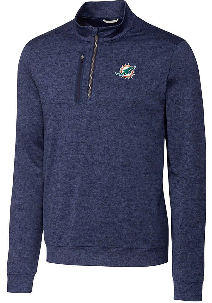 Cutter and Buck Miami Dolphins Mens Navy Blue Stealth Long Sleeve Qtr Zip Pullover