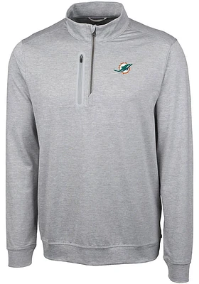 Cutter and Buck Miami Dolphins Mens Grey Stealth Long Sleeve Qtr Zip Pullover