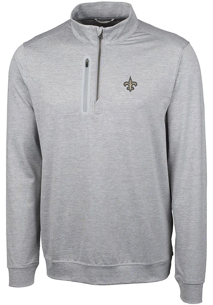 Cutter and Buck New Orleans Saints Mens Grey Stealth Long Sleeve Qtr Zip Pullover