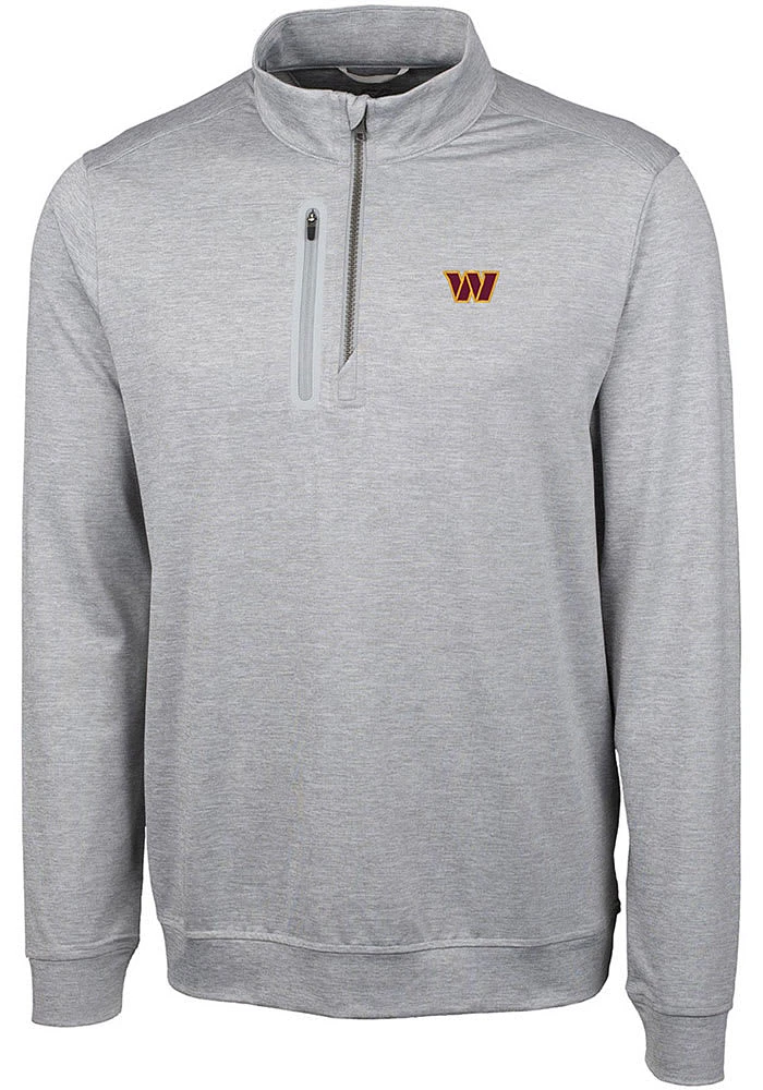 Cutter and Buck Washington Commanders Mens Grey Stealth Long Sleeve Qtr Zip Pullover
