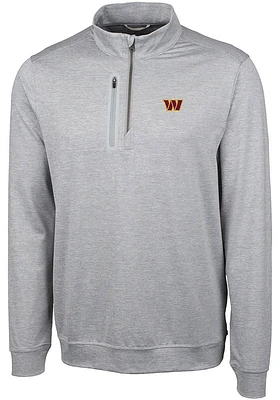 Cutter and Buck Washington Commanders Mens Grey Stealth Long Sleeve Qtr Zip Pullover