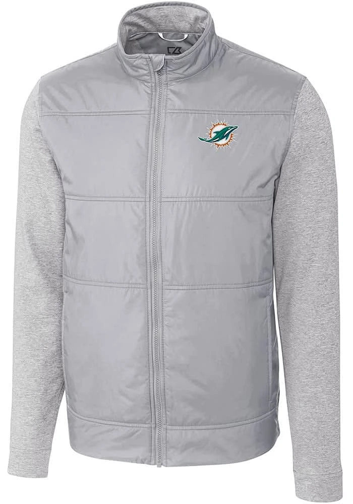 Cutter and Buck Miami Dolphins Mens Grey Stealth Medium Weight Jacket