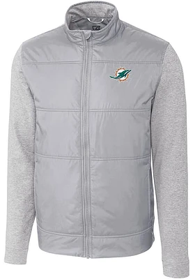 Cutter and Buck Miami Dolphins Mens Grey Stealth Medium Weight Jacket