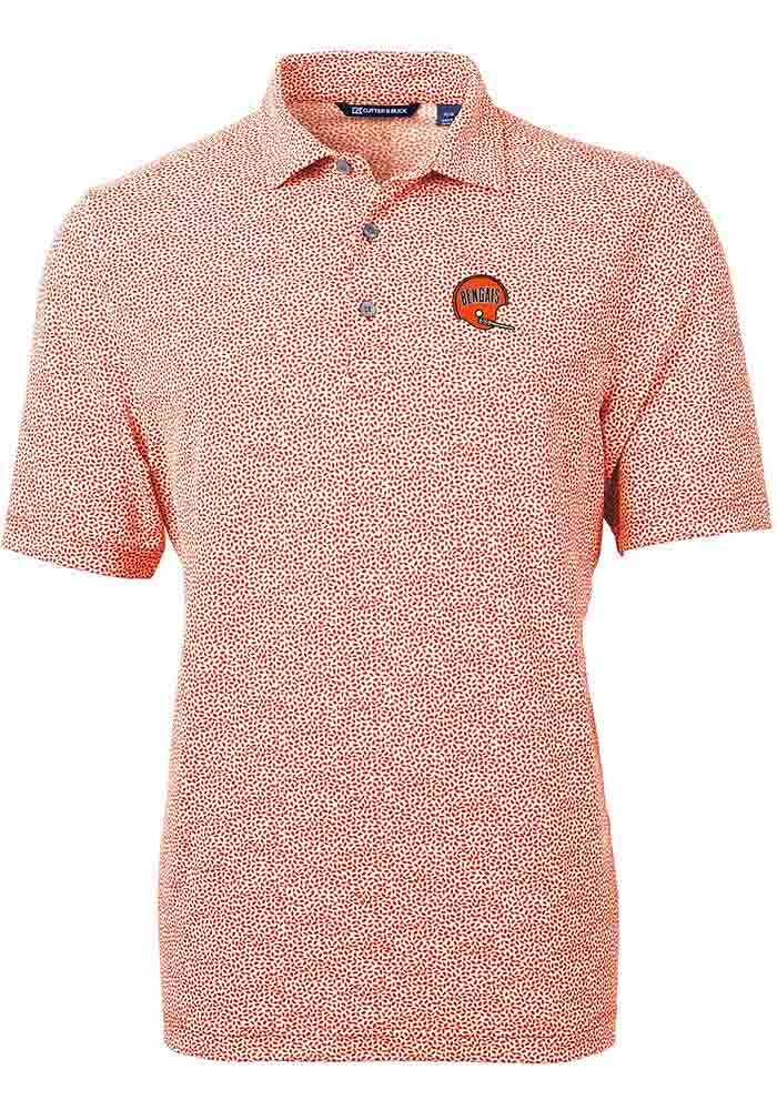 Cutter and Buck Cincinnati Bengals Mens Orange Historic Virtue Eco Pique Botanical Short Sleeve ..