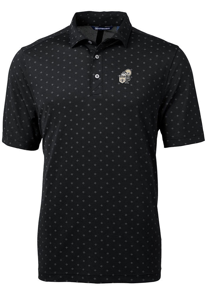 Cutter and Buck New Orleans Saints Mens Black Historic Virtue Eco Pique Tle Short Sleeve Polo