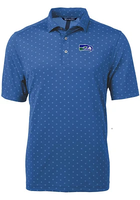 Cutter and Buck Seattle Seahawks Mens Blue Historic Virtue Eco Pique Tle Short Sleeve Polo
