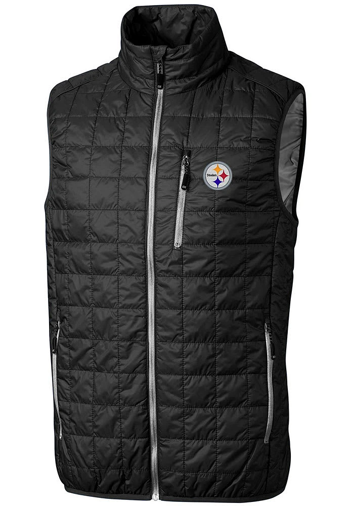 Cutter and Buck Pittsburgh Steelers Mens Black Rainier PrimaLoft Sleeveless Jacket