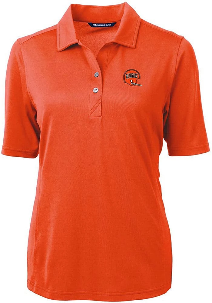 Cutter and Buck Cincinnati Bengals Womens Orange Historic Virtue Eco Pique Short Sleeve Polo Shi..