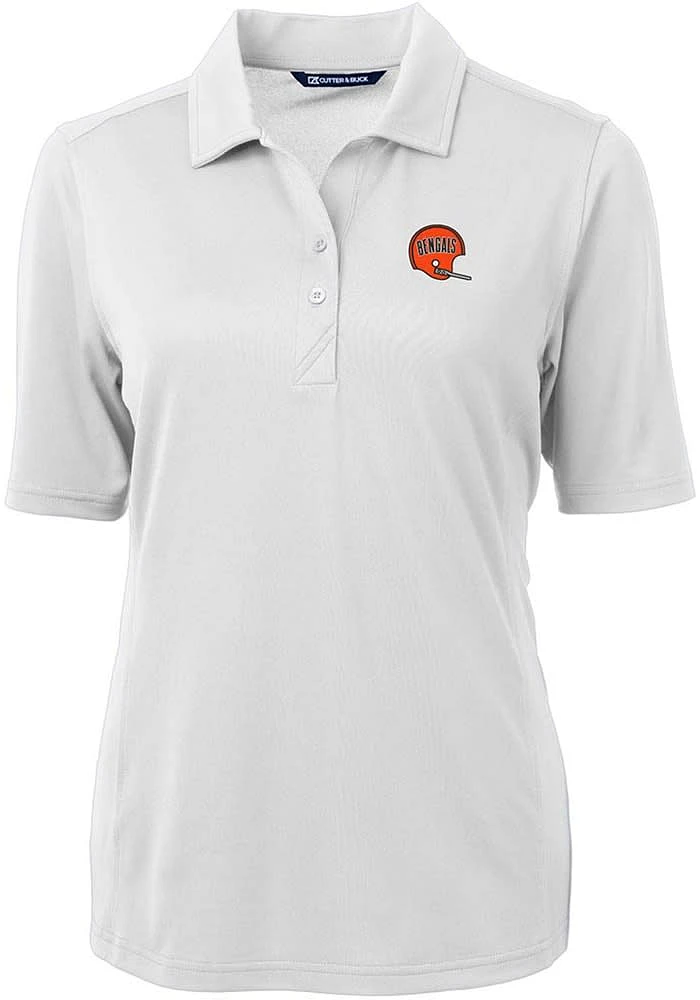 Cutter and Buck Cincinnati Bengals Womens White Historic Virtue Eco Pique Short Sleeve Polo Shir..