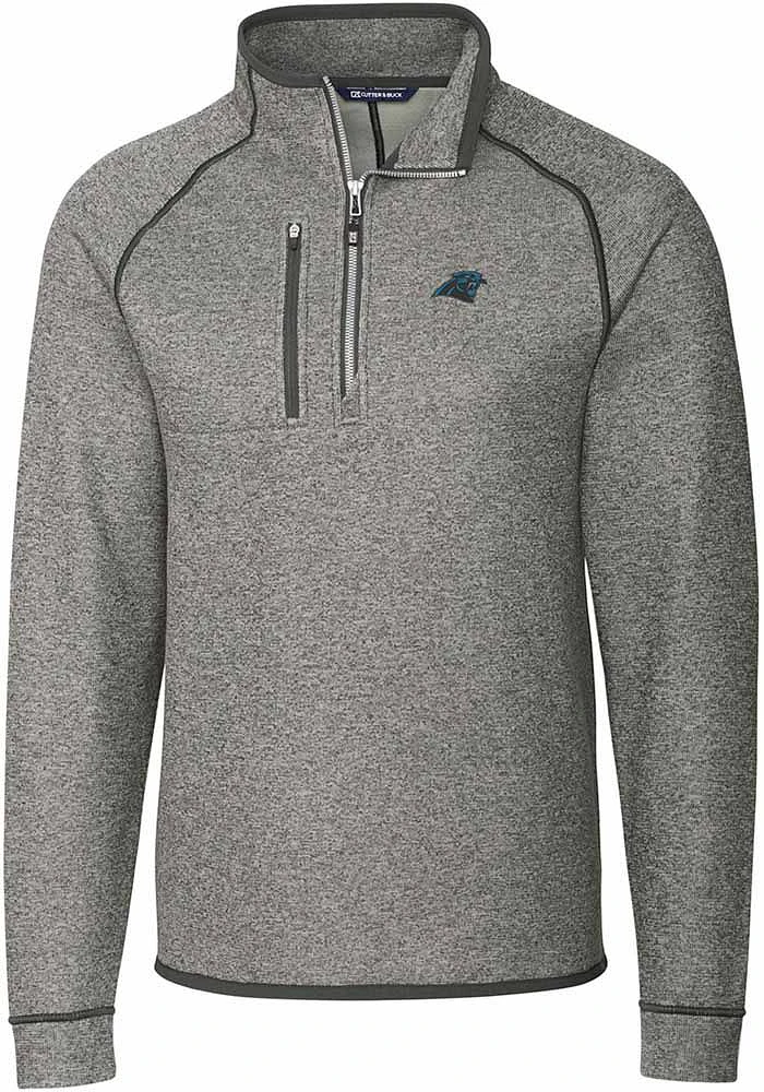 Cutter and Buck Carolina Panthers Mens Grey Mainsail Long Sleeve Qtr Zip Pullover