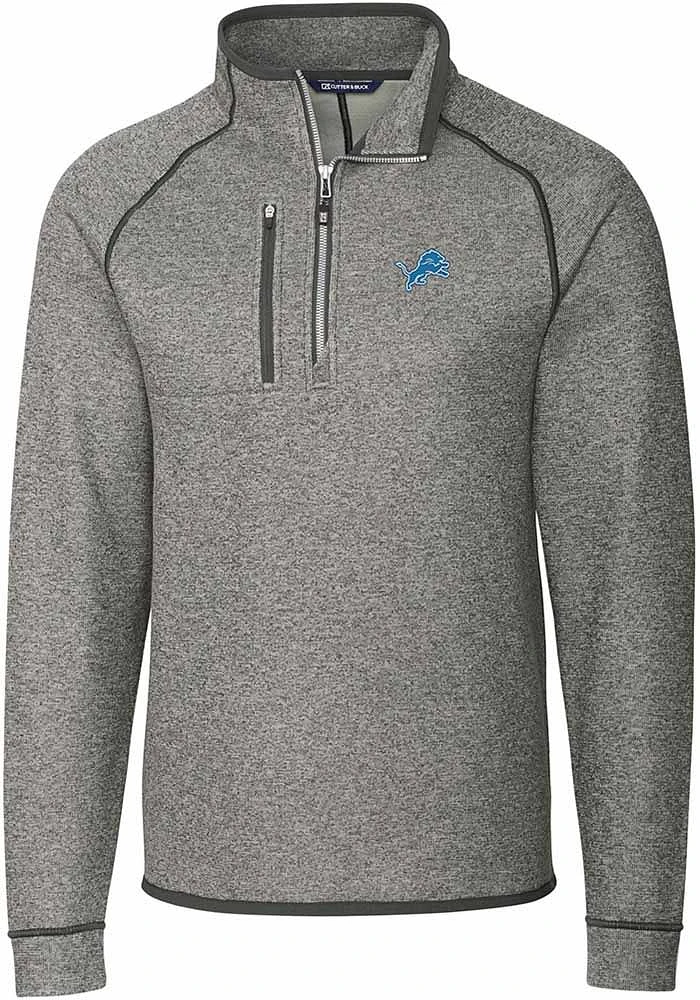Cutter and Buck Detroit Lions Mens Grey Mainsail Long Sleeve Qtr Zip Pullover
