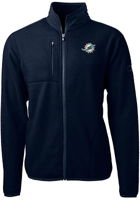 Cutter and Buck Miami Dolphins Mens Navy Blue Cascade Sherpa Light Weight Jacket