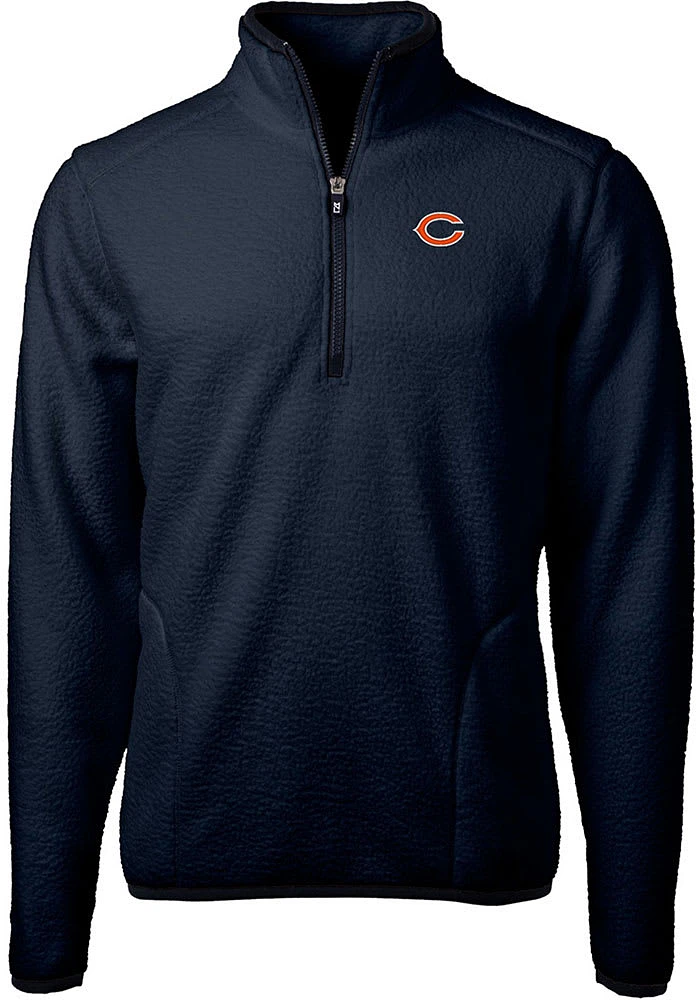 Cutter and Buck Chicago Bears Mens Navy Blue Cascade Sherpa Long Sleeve Qtr Zip Pullover