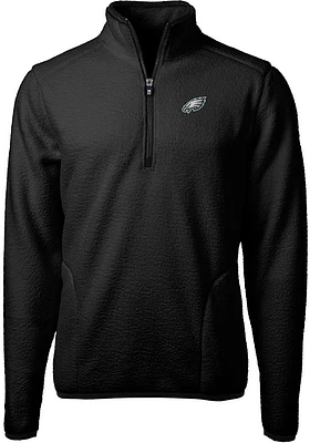 Cutter and Buck Philadelphia Eagles Mens Black Cascade Sherpa Long Sleeve Qtr Zip Pullover