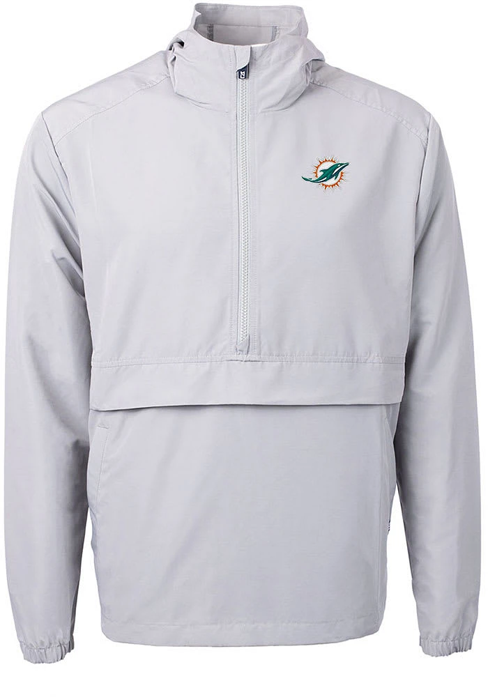 Cutter and Buck Miami Dolphins Mens Grey Charter Eco Pullover Jackets