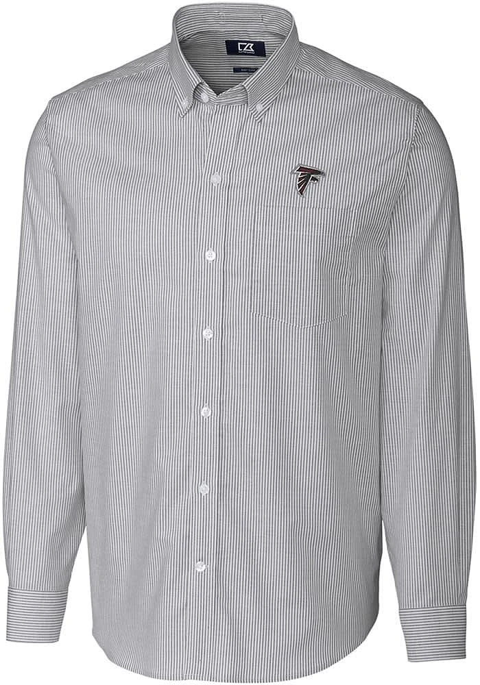 Cutter and Buck Atlanta Falcons Mens Charcoal Stretch Oxford Stripe Long Sleeve Dress Shirt