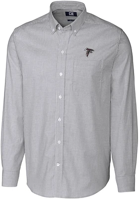 Cutter and Buck Atlanta Falcons Mens Charcoal Stretch Oxford Stripe Long Sleeve Dress Shirt