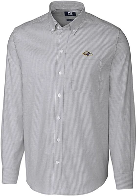 Cutter and Buck Baltimore Ravens Mens Charcoal Stretch Oxford Stripe Long Sleeve Dress Shirt