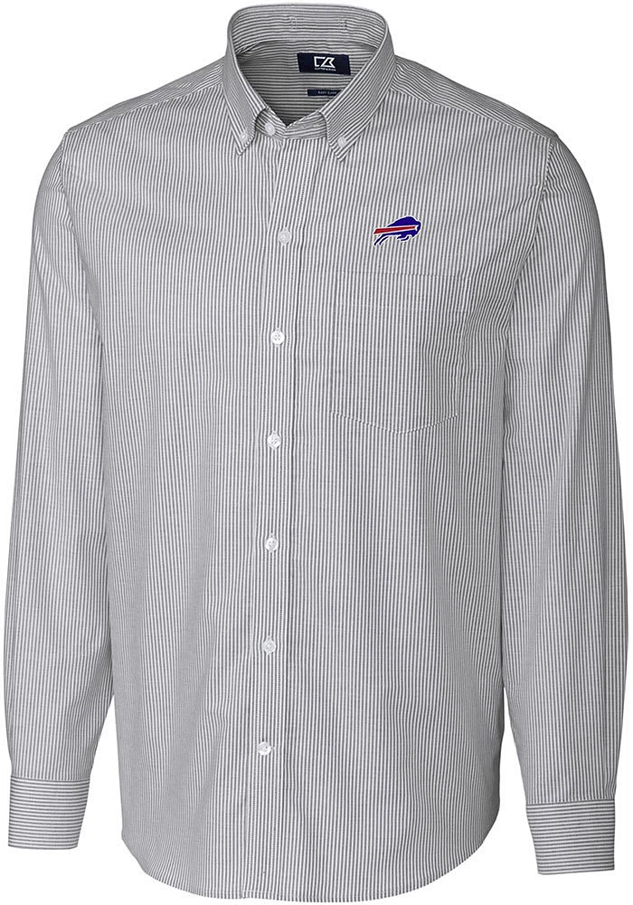 Cutter and Buck Buffalo Bills Mens Charcoal Stretch Oxford Stripe Long Sleeve Dress Shirt
