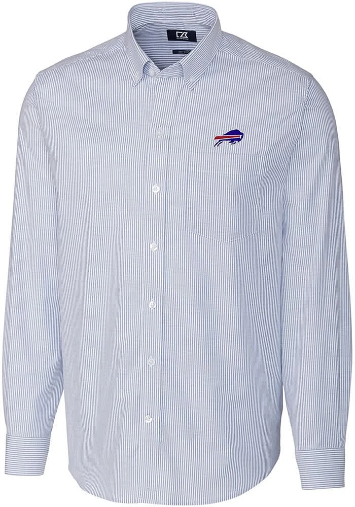 Cutter and Buck Buffalo Bills Mens Blue Stretch Oxford Stripe Long Sleeve Dress Shirt