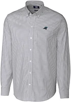 Cutter and Buck Carolina Panthers Mens Charcoal Stretch Oxford Stripe Long Sleeve Dress Shirt