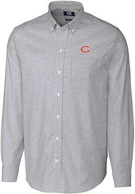 Cutter and Buck Chicago Bears Mens Charcoal Stretch Oxford Stripe Long Sleeve Dress Shirt