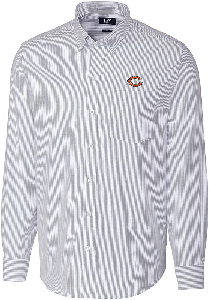 Cutter and Buck Chicago Bears Mens Light Blue Stretch Oxford Stripe Long Sleeve Dress Shirt