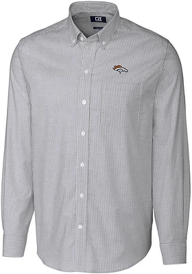 Cutter and Buck Denver Broncos Mens Charcoal Stretch Oxford Stripe Long Sleeve Dress Shirt