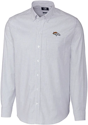 Cutter and Buck Denver Broncos Mens Light Blue Stretch Oxford Stripe Long Sleeve Dress Shirt