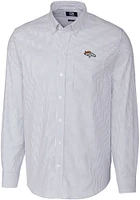 Cutter and Buck Denver Broncos Mens Light Blue Stretch Oxford Stripe Long Sleeve Dress Shirt