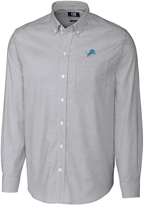 Cutter and Buck Detroit Lions Mens Charcoal Stretch Oxford Stripe Long Sleeve Dress Shirt