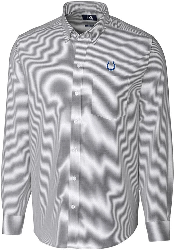 Cutter and Buck Indianapolis Colts Mens Charcoal Stretch Oxford Stripe Long Sleeve Dress Shirt